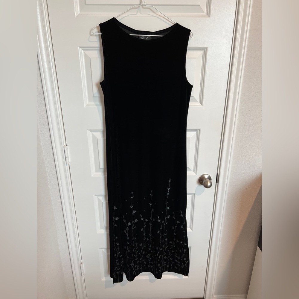 Kathie Lee Vintage velvet maxi dress black floral metallic